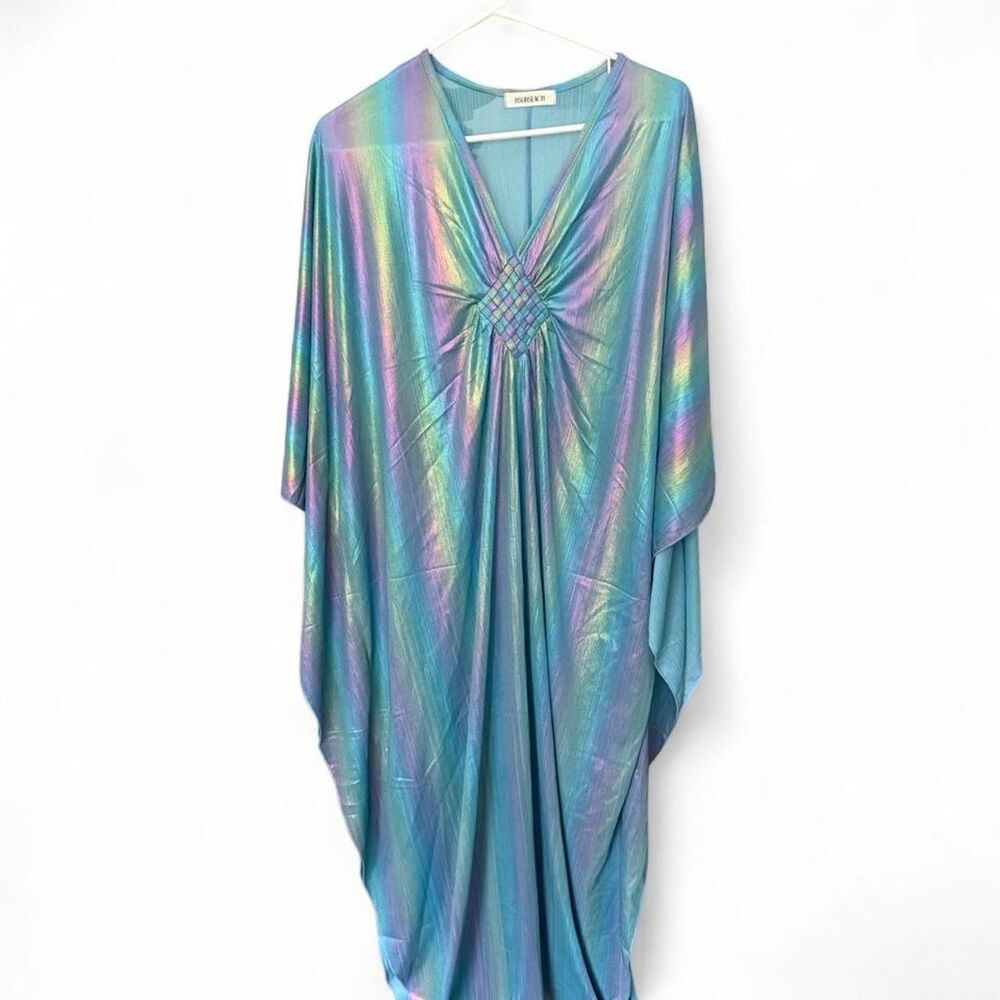 Iridescent Metallic Kaftan Maxi Dress Caftan Aqua Rainbow. One size